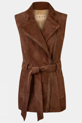 Sale Troy London Womens Belted Suede Gilet