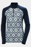 New Helly Hansen Womens Lifa Merino Midweight Graphic 1/2 Zip Baselayer Top