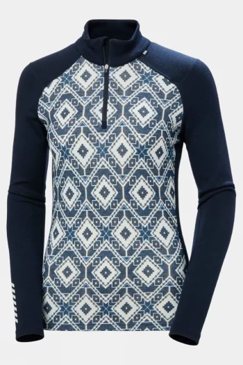 New Helly Hansen Womens Lifa Merino Midweight Graphic 1/2 Zip Baselayer Top