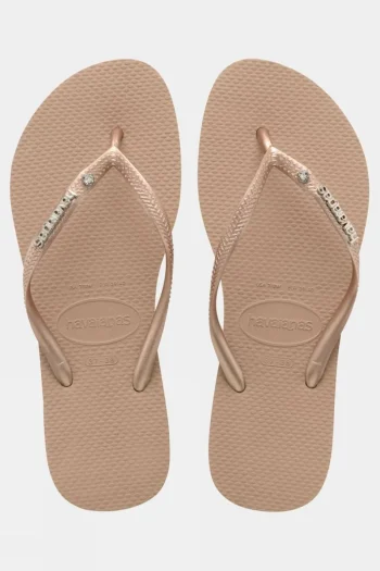 Outlet Havaianas Womens Slim Metal Logo Crystal Flip Flops